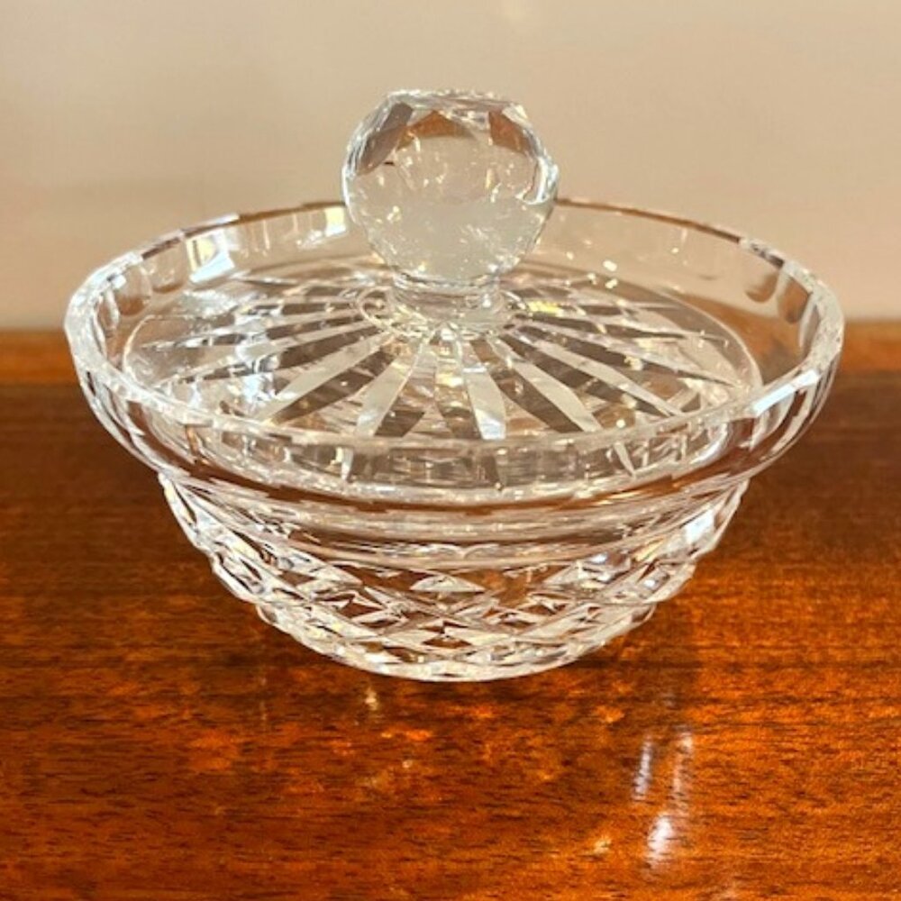 Waterford Crystal Sugar Jam Condiment Bowl Lidded Dish with Spoon Slot
